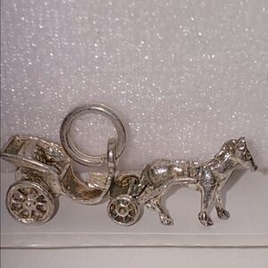 Vintage Star 800 Sterling Silver Horse Carriage Accent Charm Pendant